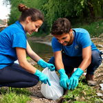 Home 7 River Cleanup Volunteer Day**
"A group of diverse volunteers, fully clothed in appropriate attire, cleaning up trash along a riverbank in the Italian countryside, safe for work, appropriate content, professional, demonstrating community involvement, perfect anatomy, correct proportions, well-formed hands, natural pose, bright daylight, focus on the positive impact of their work, family-friendly scene."
**
