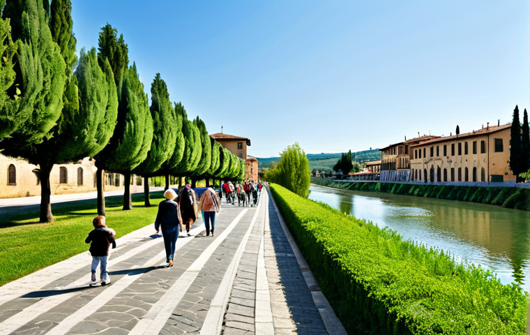 하천 생태계 복원 참여를 위한 협력 네트워크 구축 - Revitalized Riverfront Park**
"A sunny afternoon view of a restored riverfront park in Tuscany, Ita...