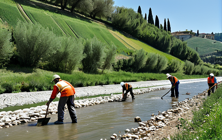 하천 생태계 복원에 대한 교육 비디오 제작하기 - River Restoration in Action**
"A team of environmental workers fully clothed, planting native trees...